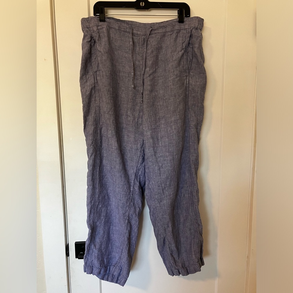 Coldwater Creek 100% Linen Capris Woman’s Elastic Waist Denim Blue